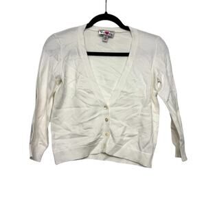 Hartly x Autumn Cashmere White Cotton Blend Cropped Cardigan XS Italian Yarn